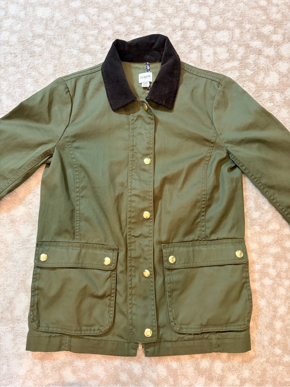 J. Crew Olive Green Utility Jacket with Dark Corduroy Collar